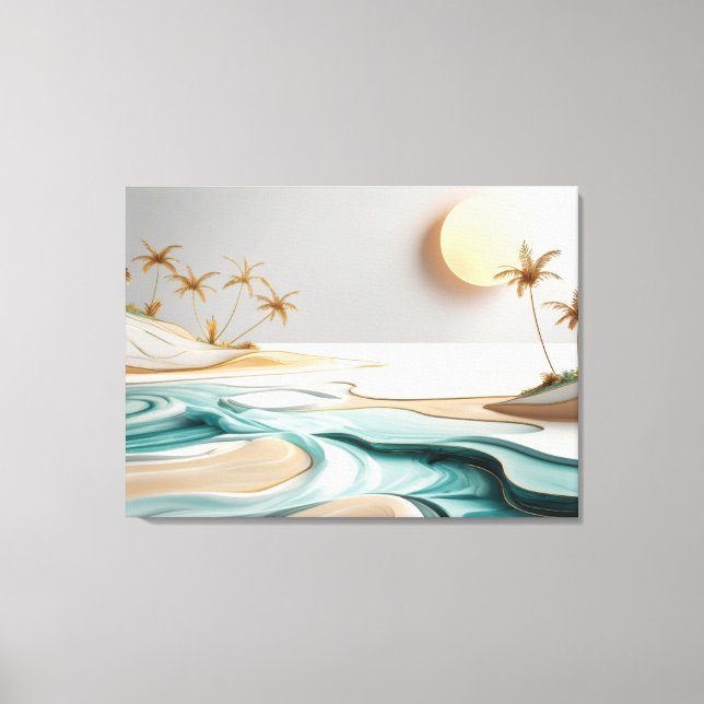 Minimalist Mosaic Beach Landscape with Palm Trees  Canvas Print (Front)