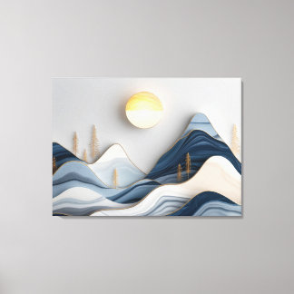 Minimalist Mosaic Mountain Landscape with Golden Canvas Print