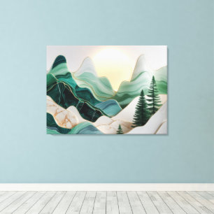 Minimalist Mosaic Mountain Landscape with Trees  Canvas Print