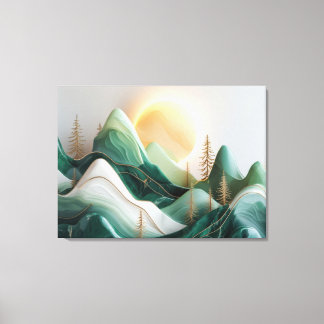 Minimalist Mosaic Mountain Landscape with Trees Canvas Print