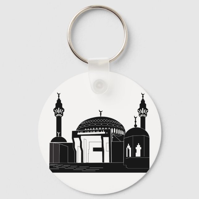 Minimalist Mosque Architecture Line Art Key Ring (Front)