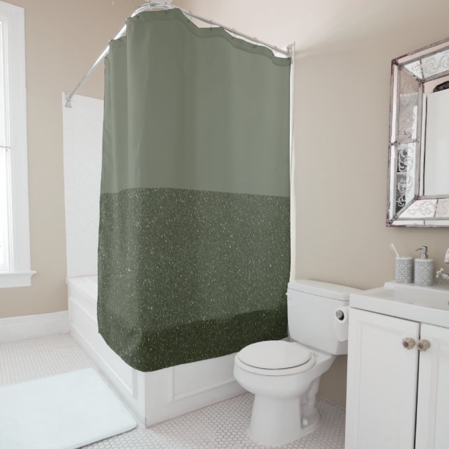 Minimalist Moss Green Block Shower Curtain (In Situ)