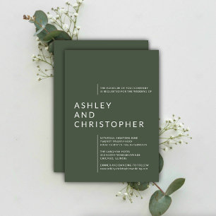 Minimalist Moss Green Isolated Names Wedding Invitation