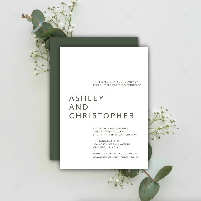 Minimalist Moss Green Isolated Names Wedding Invitation (Creator Uploaded)