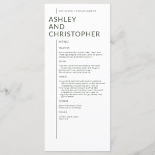 Minimalist Moss Green Isolated Names Wedding Menu