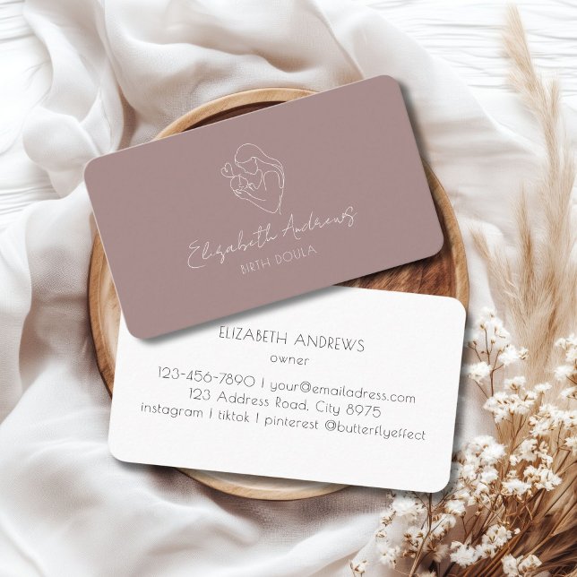 Minimalist Mother & Baby Line Art – Doula, Midwife Business Card (Minimalist Mother & Baby Line Art – Doula, Midwife, Taupe Business Card)