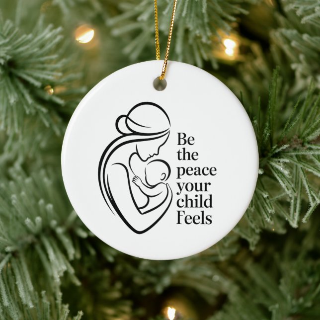 Minimalist Mother Baby Line Art Quote Ceramic Tree Decoration (Tree)