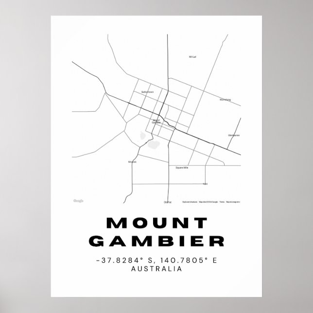 Minimalist Mount Gambier Map with Coordinates Poster (Front)
