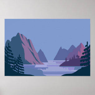 Minimalist Mountain and Lake Scenic Landscape Poster