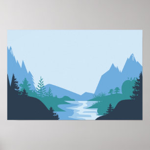 Minimalist Mountain and River Landscape Poster
