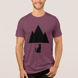 Minimalist Mountain & Cat Silhouette T-Shirt Tri-Blend Shirt