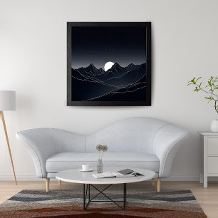 Minimalist Mountain Moonlight Photo Print