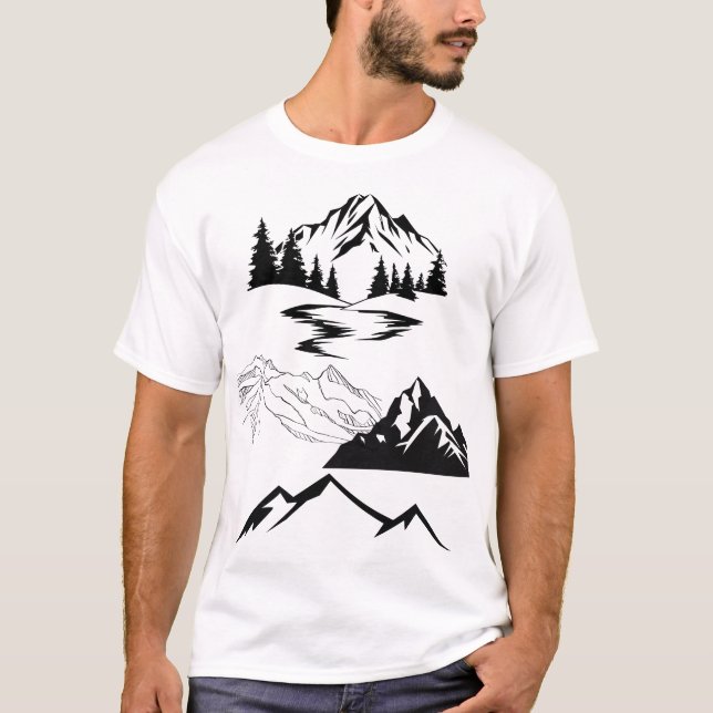 Minimalist Mountain & Pine Trees – Nature Adventur T-Shirt (Front)