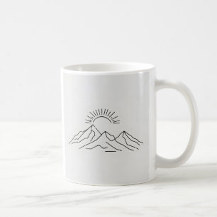 Minimalist Mountain Sunrise   Line Art Mug