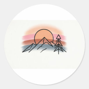 Minimalist Mountain Sunset - Retro Nature Art Desi Classic Round Sticker