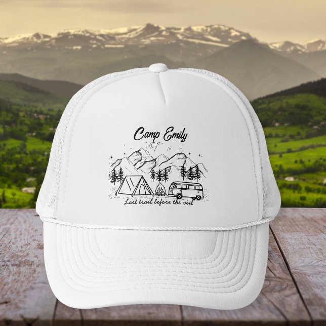 Minimalist Mountains Camp Bride Bachelorette Trucker Hat (Creator Uploaded)