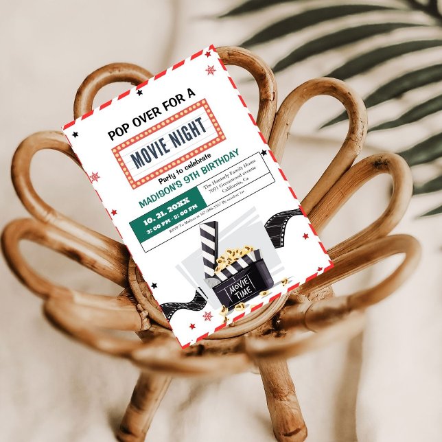 Minimalist Movie Night Birthday Party Invitation (Creator Uploaded)