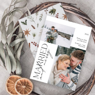 Minimalist Mr and Mrs Married & Merry Photo Holiday Card