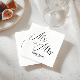 Minimalist Mr and Mrs Script Wedding Napkin