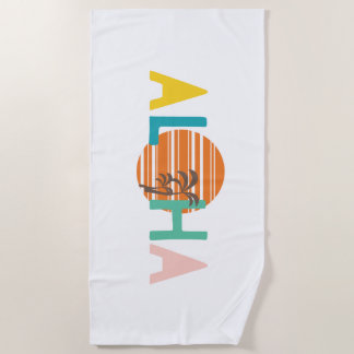 Minimalist Multicolor "Aloha" Sunset Palm Tree Beach Towel