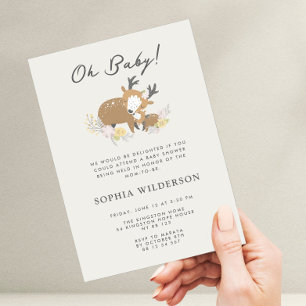 Minimalist Mum and Baby deer Baby Shower Invitation
