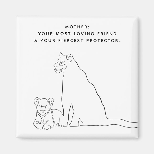 Minimalist Mum and Baby Lion Line Art Mothers Day  Magnet (Front)