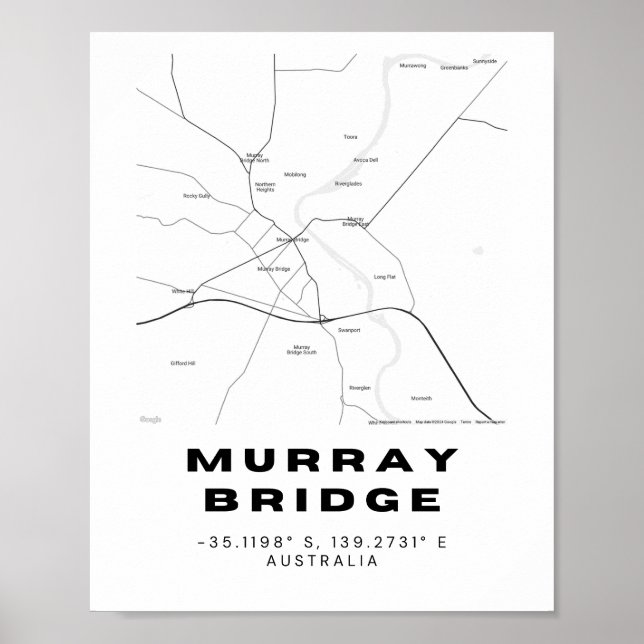Minimalist Murray Bridge Map with Coordinates Poster (Front)