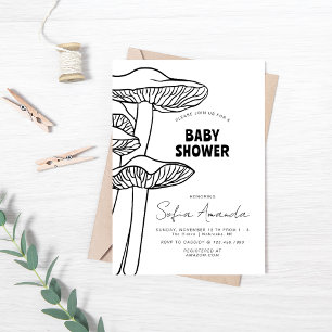 Minimalist Mushroom Outline Baby Shower Invitation