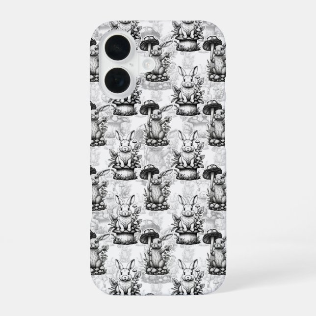 Minimalist Mushroom Rabbit Pattern Design  iPhone 16 Case (Back)