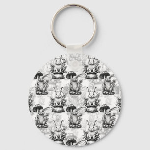 Minimalist Mushroom Rabbit Pattern Design Key Ring