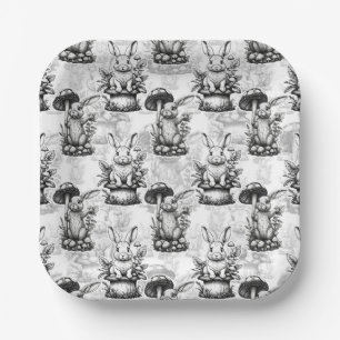 Minimalist Mushroom Rabbit Pattern Design  Paper Plate
