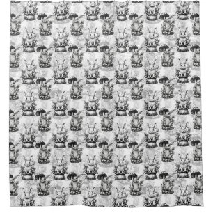Minimalist Mushroom Rabbit Pattern Design Shower Curtain