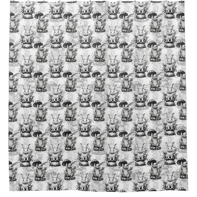 Minimalist Mushroom Rabbit Pattern Design  Shower Curtain (Front)