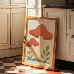 Minimalist Mushroom Wall Art Print   Cottagecore
