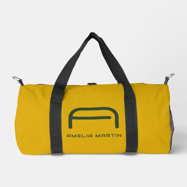 Minimalist Mustard and Forest Green Duffle Bag (Front)