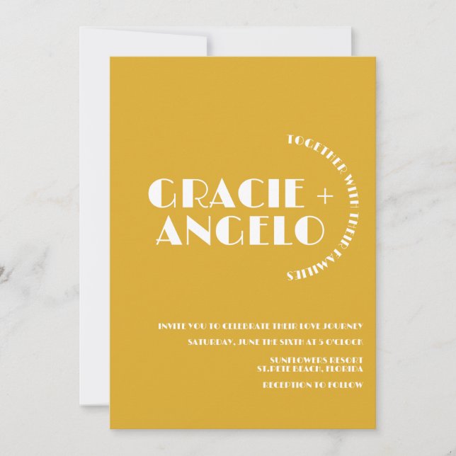 Minimalist Mustard Blue Muted Tones Wedding  Invitation (Front)