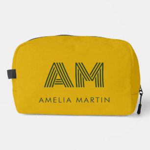 Minimalist Mustard & Forest Green Custom Monogram Dopp Kit