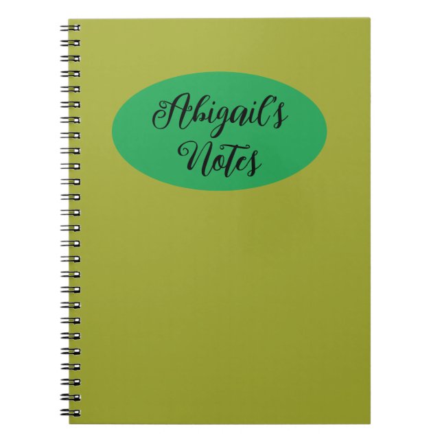 Minimalist Mustard & Green Personalised With Name Notebook (Front)