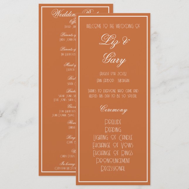 Minimalist Mustard Terracotta Program Wedding Programme (Front/Back)