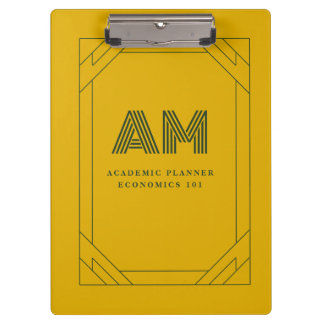 Minimalist Mustard Yellow & Forest Green Monogram Clipboard