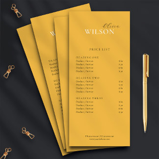 Minimalist Mustard Yellow Price List Rack Card