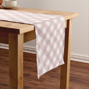 Minimalist Muted Pink Shade Gingham Plaid Pattern Short Table Runner