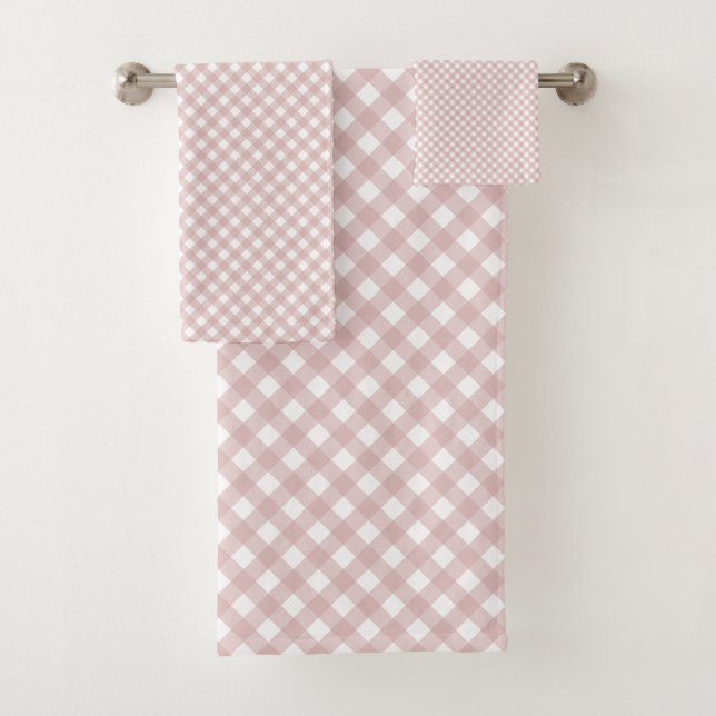 Minimalist Muted Pink Shade Plaid Pattern Bath Towel Set (Insitu)