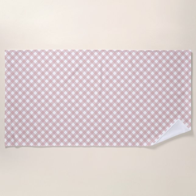 Minimalist Muted Pink Shade Plaid Pattern Beach Towel (Front)