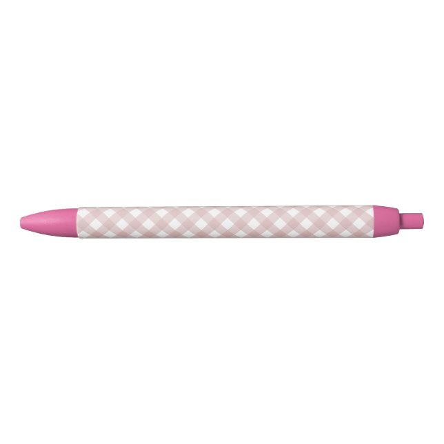 Minimalist Muted Pink Shade Plaid Pattern Black Ink Pen (Front)