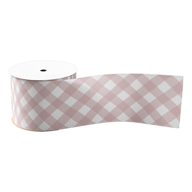 Minimalist Muted Pink Shade Plaid Pattern Grosgrain Ribbon (Spool)