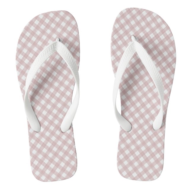 Minimalist Muted Pink Shade Plaid Pattern Jandals (Footbed)