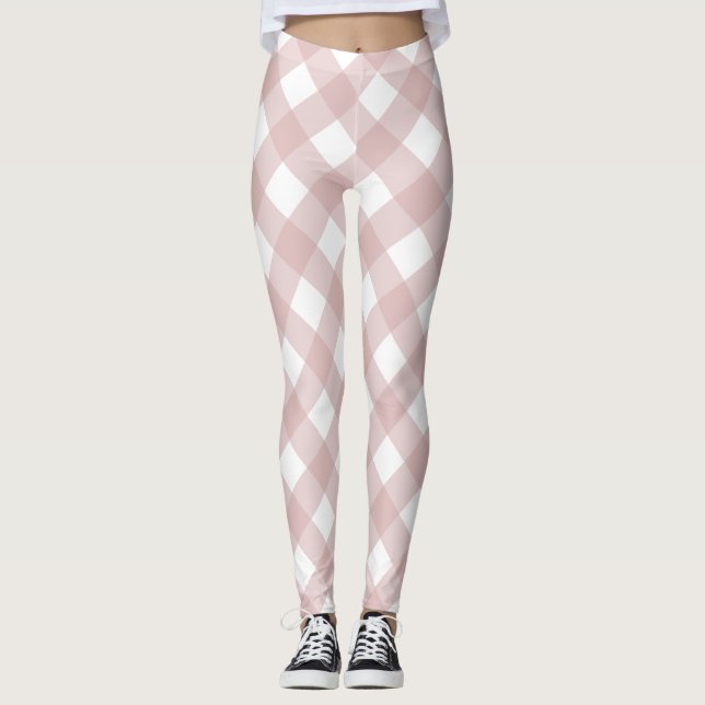 Minimalist Muted Pink Shade Plaid Pattern Leggings (Front)