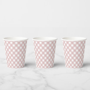 Minimalist Muted Pink Shade Plaid Pattern Paper Cups