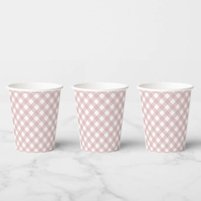 Minimalist Muted Pink Shade Plaid Pattern Paper Cups (Multi)
